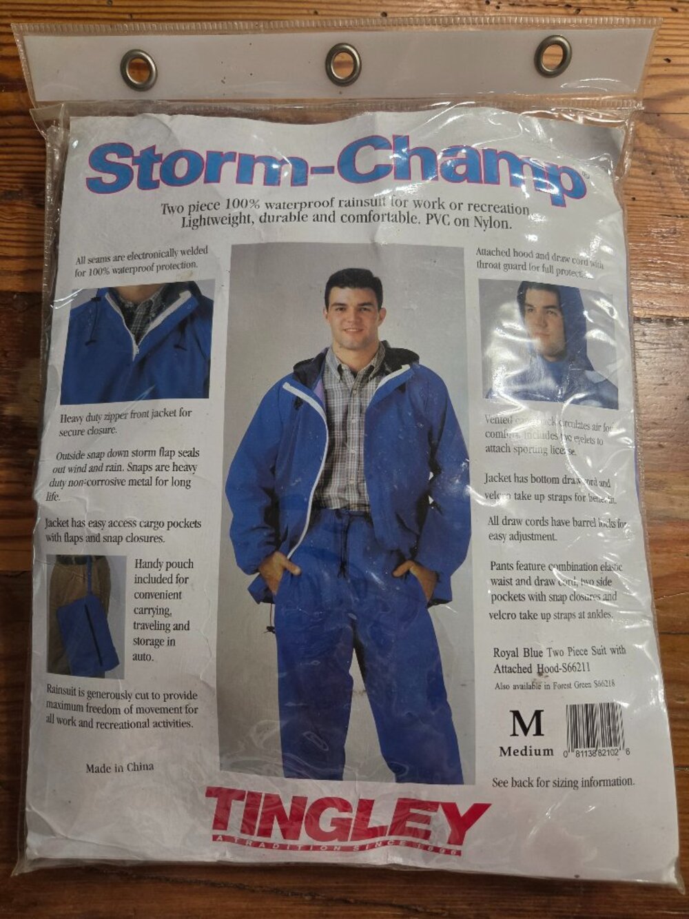 Tingley Storm Champ 2-Piece Waterproof Blue Rain Suit Hood Medium New Sealed